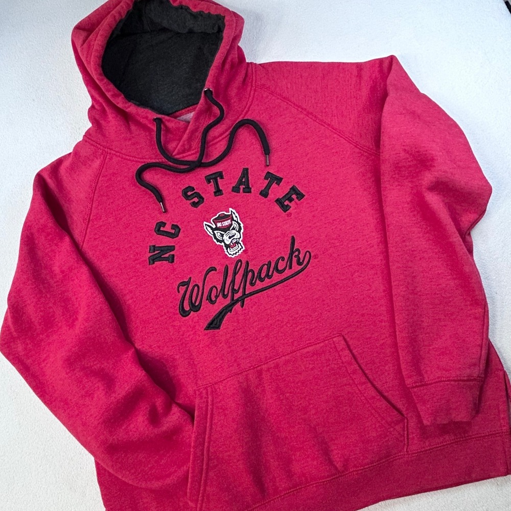 NC STATE WOLFPACK Hoodie Red Heathered Sweatshirt Womens L Black Contrast Hood